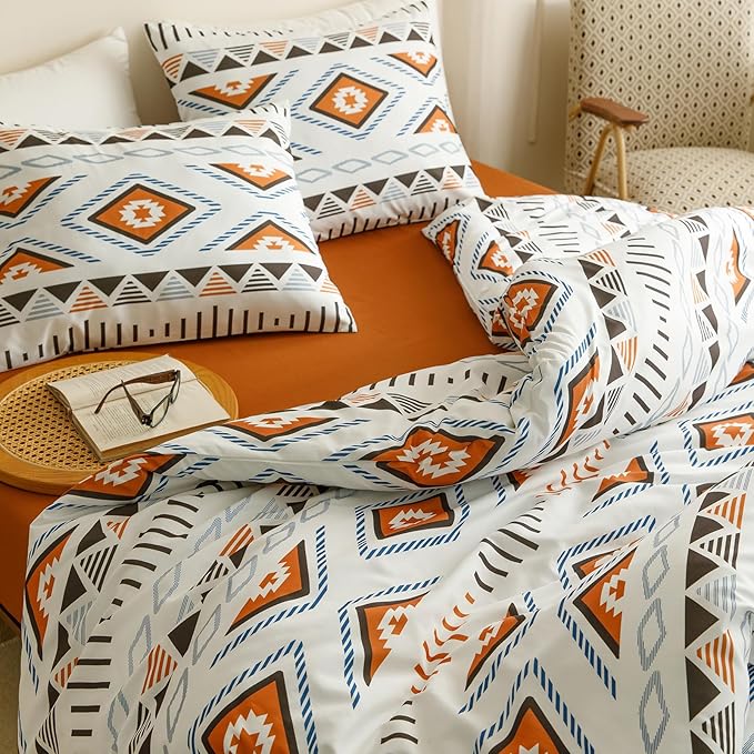 Cottonight Aztec Beige and Khaki Comforter Set Queen Farmhouse Western Ethnic Bedding Comforter Set Queen Tribal Rustic Blanket Quilts Soft Breathable Bohemian Native Geometic Comforter Set, Mocha