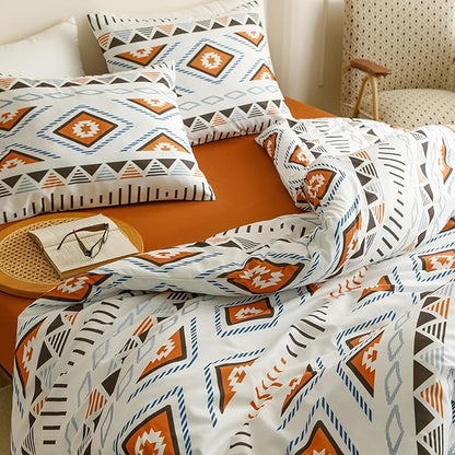 Cottonight Aztec Beige and Khaki Comforter Set Queen Farmhouse Western Ethnic Bedding Comforter Set Queen Tribal Rustic Blanket Quilts Soft Breathable Bohemian Native Geometic Comforter Set, Mocha