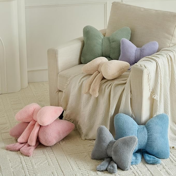 Xuyier Bow Pillows, Bow Shaped Decorative Throw Pillows for Couch Bed, Aesthetic Cute Home Decor Accent Pillows (Beige, Small-12 Inches)