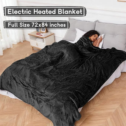 Heated Blanket Electric Blanket Full Size 72''x84'' with 4 Heating Levels, 10 Hour Auto Shut Off, Machine Washable, Soft Flannel Warming Blanket for Couch, Bed, Office - Dark Grey