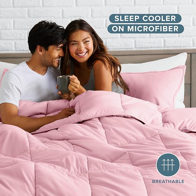 Bare Home Comforter Set - King/California King Size - Ultra-Soft - Goose Down Alternative - Premium 1800 Series - All Season Warmth (King/Cal King, Light Pink)
