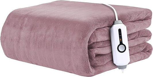 Electric Heated Blanket 50"x60" Throw Size Coral Fleece - 4 Heat Settings & 3H Auto Shut Off, Fast Heating, Machine Washable for Bed, Couch, Office - Dark Pink