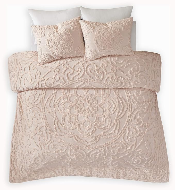 Madison Park - MP10-5878 Laetitia Shabby Chic All Season Down Alternative Bed Set with Matching Shams, King/Cal King(104"x92"), Floral Blush 3 Piece