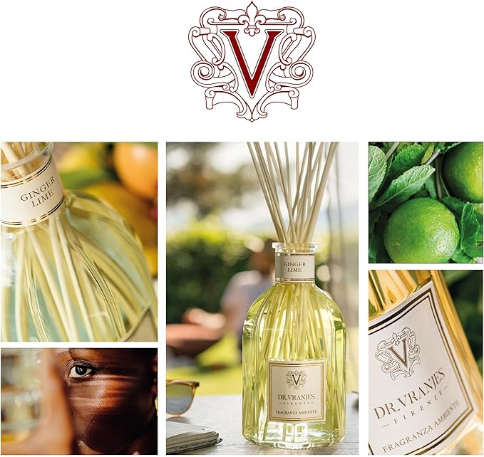 Dr. Vranjes - Ginger Lime 1250 ml Diffuser + Double Pack of White Sticks (3 Pieces Bundle)- Luxury Home Fragrance, Made in Italy, Main Scent: Fruity, Olfactory Pyramid: Lime, Ginger, White Pepper.