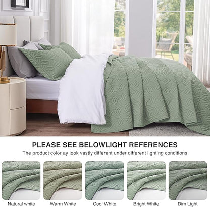 Love's cabin King Size Quilt Bedding Set Sage Bedspreads - Bed Summer Lightweight Bedspread Comforter - Wave Pattern Bedding Coverlet for All Season - 3 Pieces (1 Quilt, 2 Pillow Shams)