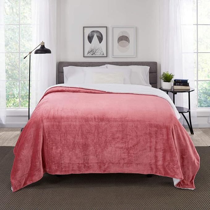 Genteele Sherpa Throw Blanket Super Soft Reversible Ultra Luxurious Plush Blanket, 102 x 90 inches, Light Mahogany/White