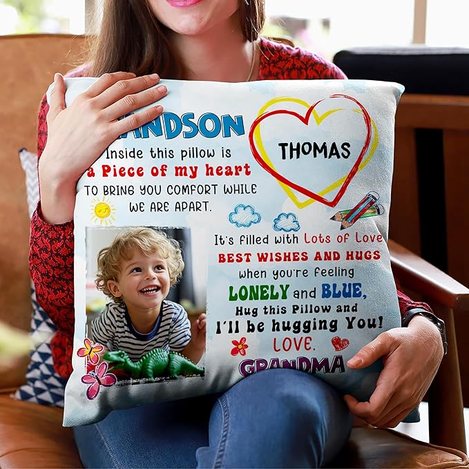 Hyturtle Personalized Grandson Pillow (Insert Included) Gifts from Grandma - Birthday Graduation for Grandson - Custom Name Sofa Couch Cushion Home Decor Pillow