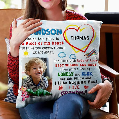 Hyturtle Personalized Grandson Pillow (Insert Included) Gifts from Grandma - Birthday Graduation for Grandson - Custom Name Sofa Couch Cushion Home Decor Pillow