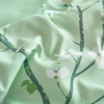 Green Comforter Sheet Set Bed in a Bag 6 Pieces Twin Size Tree Branch Bloom Flower Microfiber Reversible Bedding Set (1 Comforter 2 Pillow Shams 1 Flat Sheet 1 White Fitted Sheet 1 Pillowcases)