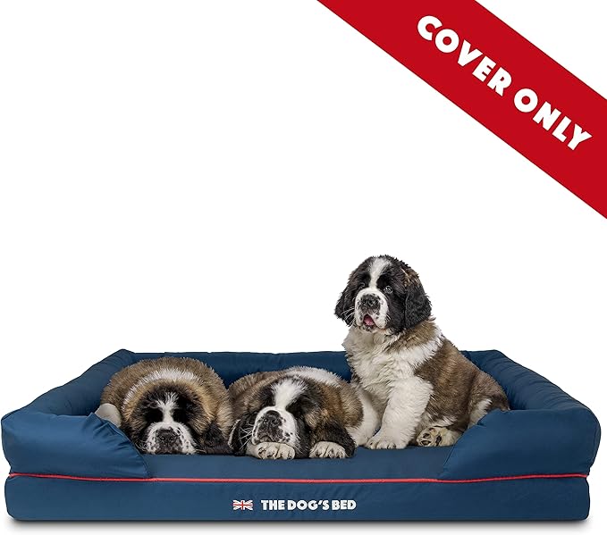 The Dog’s Bed Replacement Outer Cover, Oxford Fabric, Blue with Red Trim & UK Flag, XXL