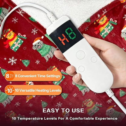 Electric Blanket Heated Twin, Soft Flannel 62"x84" Plaid Heating Blanket with 8 Hours Auto Off 10 Fast Heating Levels Machine Washable Sherpa Heated Blanket with Overheating Protection
