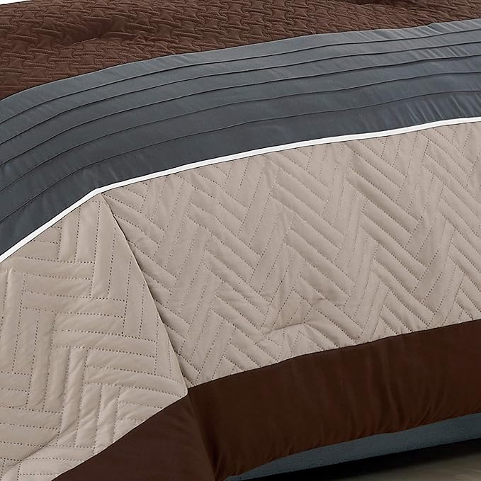WPM 2 Piece Modern Design Twin Comforter Set. Multicolor Grey/Coffee Brown/Beige Taupe Color All Season Down Alternative Bedding Decor- Leni (Twin)