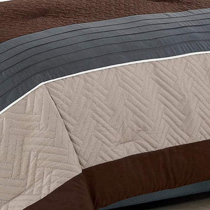 WPM 2 Piece Modern Design Twin Comforter Set. Multicolor Grey/Coffee Brown/Beige Taupe Color All Season Down Alternative Bedding Decor- Leni (Twin)
