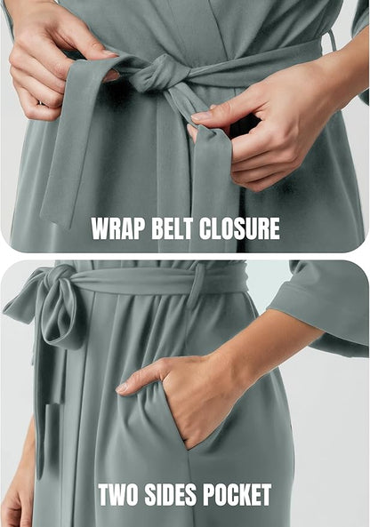 NY Threads Women's Robe Long Knit Bathrobe 3/4 Sleeves Soft Kimono Lightweight Loungewear
