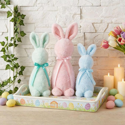 Breling 3 Pcs Easter Decoration Bunny Throw Pillow Flocked Bunny Figurine with Bow Tie 16" 13" 10" Pastel Rabbit Sitting Pillow Cute Spring Plush Decor for Sofa Couch Living Bedroom Home Office Decor
