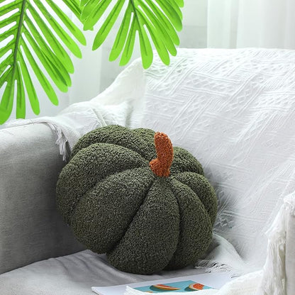 Queekay 2 Pcs Pumpkin Pillow Plush 11 x 9.5 Inch Thanksgiving Stuffed Pumpkin Decor for Fall Home Bedroom Throw Pillow Cushion Gifts for Holiday Operation Christmas Halloween Car Sofa(Army Green)