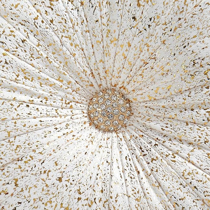 EUCIOR Round Throw Pillows,Gold and White Throw Pillows,Soft Spandex Velvet Fabric,Pumpkin Pleated Handmade White Round Velvet Decorative Pillow for Sofa Bedroom Livingroom