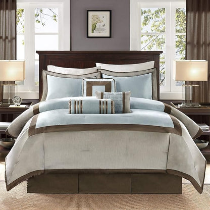Madison Park Cozy Comforter Set-Deluxe Hotel Collection, All Season Down Alternative Luxury Bedding with Matching Shams, Decorative Pillows, King (104"x92 "), Genevieve, Blue7 Piece