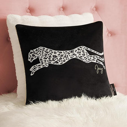 Juicy Couture Reversible Velvet Cheetah Pillow, 18" x 18" Decorative Pillow, Black
