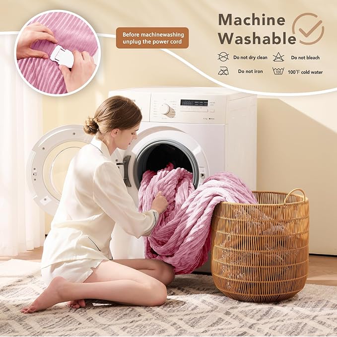 Homemate Electric Heated Blanket Twin Size - 62"x84" Heating Blanket Twin Size 1/2/4/6/8 Hours Auto-Off 10 Heat Level Over-Heat Protection Soft Flannel Sherpa ETL Certification