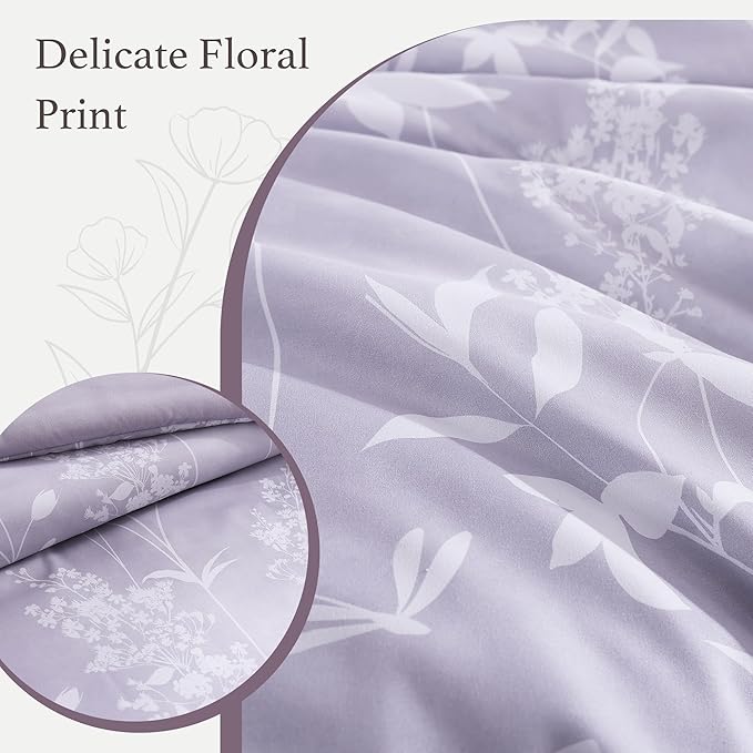 Twin XL Comforter Set -5 Pieces Floral Lavender Purple Bedding Set for All Seasons, Bed in a Bag with Botanical Flowers Comforter, Sheets, Pillowcase & Sham