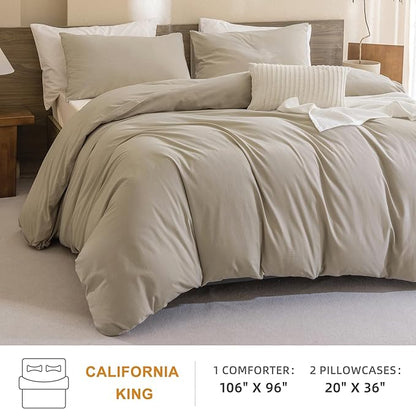 CozyTide California King Comforter Set (106×96 Inch),Cotton Linen Feel Textured Comforter Set,Lightweight Fluffy Cal King Bedding Comforter Set 3 Pieces