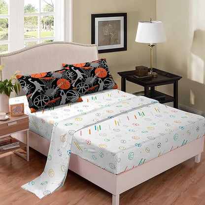 Bodhi Basketball Kids Bedding Sets,Twin Size Basketball Comforter Sets for Boys,5 Pcs Kids Sports Basketball Bedding Sets,Bed in A Bag (1 Comforter,1 Flat Sheet,1 Fitted Sheet,2 Pillowcases)