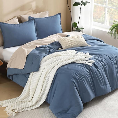 Litanika Haze Blue Comforter Full Size Set, 3 Pieces Lightweight Solid Bedding Comforter Set, All Season Fluffy Bed Set