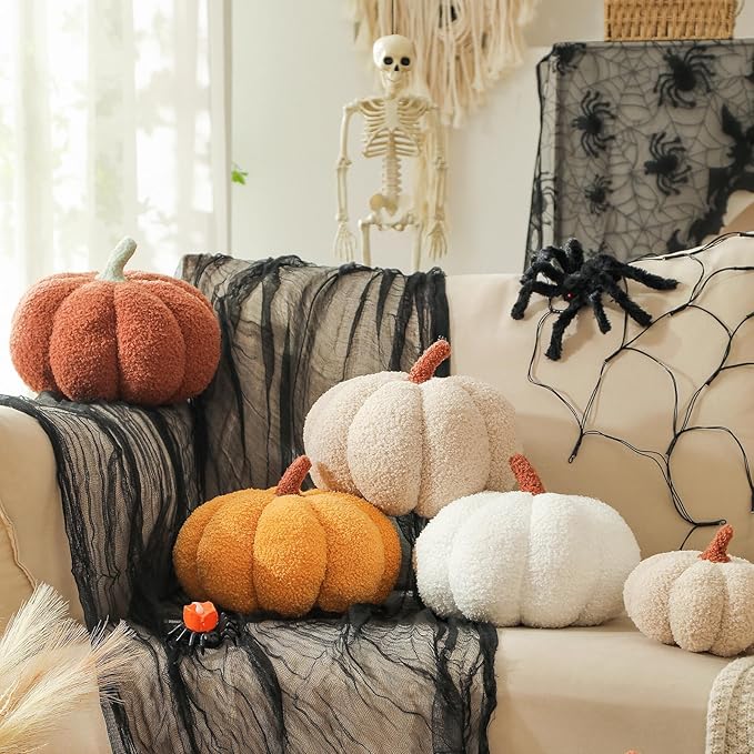 YRXRUS Pumpkin Pillows, Halloween Pumpkin Throw Pillows, Green Shaped Pillow for Fall Room Decor Gifts, Teddy Fleece Cute 6x12 Inches Halloween Pillow, Accent Fall Pillows