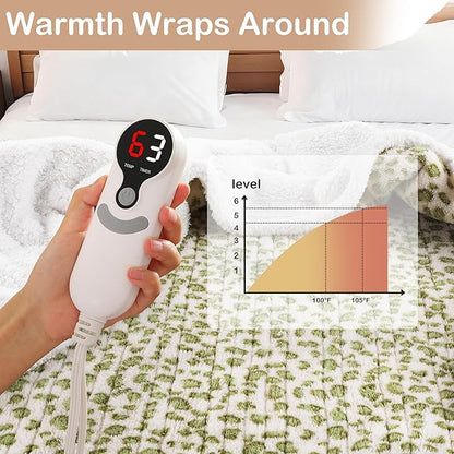 Electric Heated Blanket Full Size 72"×84" with 9 Heating Levels & 1-10Hs Auto Off, Plush Sherpa, Energy Efficient, Machine Washable, for Couch & Bed, Leopard Print Green & White