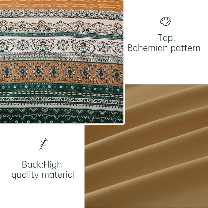Cottolester Boho Comforter Set Full Size,8 Pieces Brown and Green Bohemian Striped Bed in a Bag,Paisley Soft Microfiber Bedding Comforter Set