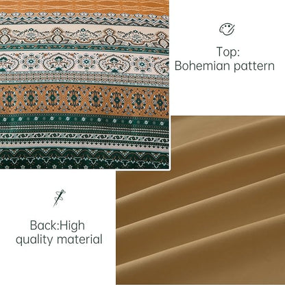 Cottolester Boho Comforter Set Full Size,8 Pieces Brown and Green Bohemian Striped Bed in a Bag,Paisley Soft Microfiber Bedding Comforter Set