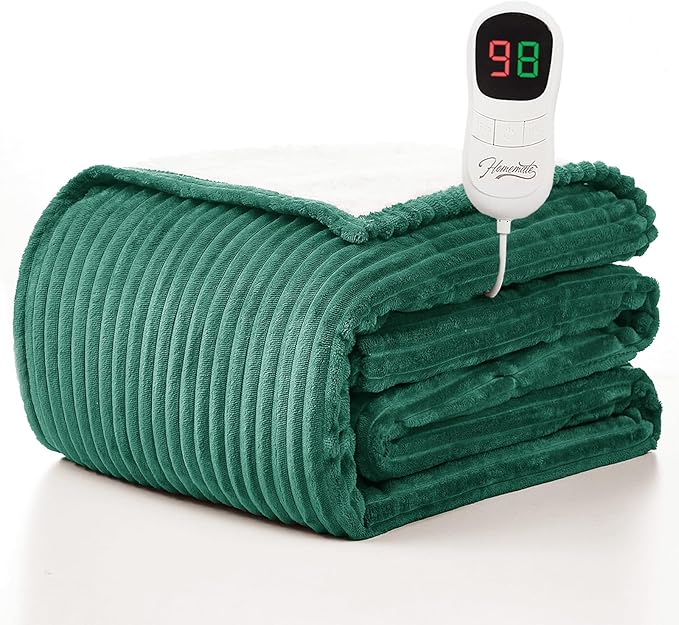 Homemate Electric Heated Blanket Full Size - 72"x84" Heating Blanket Full Size 1/2/4/6/8 Hours Auto-Off 10 Heat Level Over-Heat Protection Soft Flannel Sherpa ETL Certification