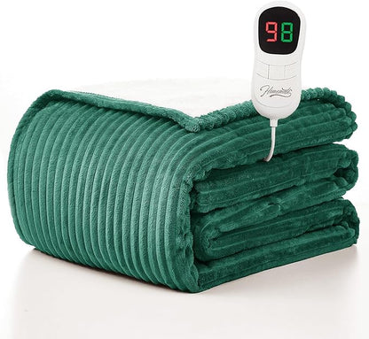 Homemate Heated Blanket Electric Throw - 50"x60" Heating Blanket Throw 1/2/4/6/8 Hours Auto-Off 10 Heat Levels Over-Heat Protection Soft Flannel Sherpa ETL Certification