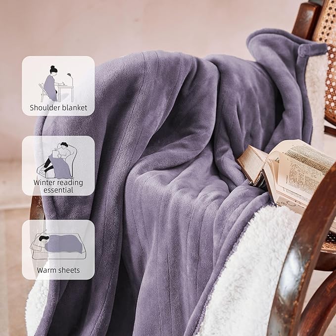 Heated Blanket 50''x60''-Soft and Comfortable Electric Throw,5 Heat Settings and 3H Auto Shut-Off Heating Blanket ETL&FCC Certification Machine Washable (Dusty Purple)