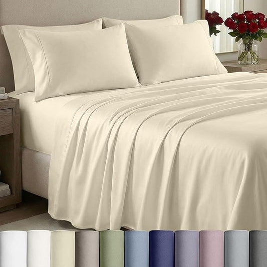 California Design Den Thick and Natural 100% Cotton Sheets King Size Set - 1000 Thread Count Sateen, Deep Pocket King Bed Sheet Set, Durable Bedding - Ivory (Creamy Beige Tone)