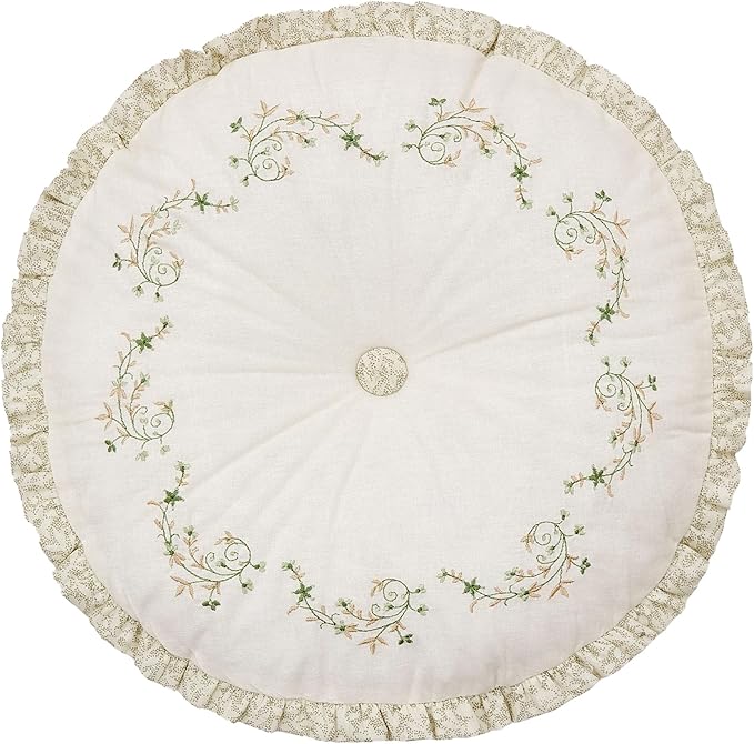 Modern Heirloom Harper Green Floral Embroidered Round Decorative Pillow, 14" Round