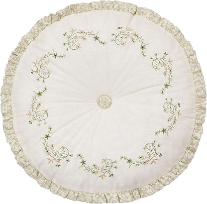 Modern Heirloom Harper Green Floral Embroidered Round Decorative Pillow, 14" Round
