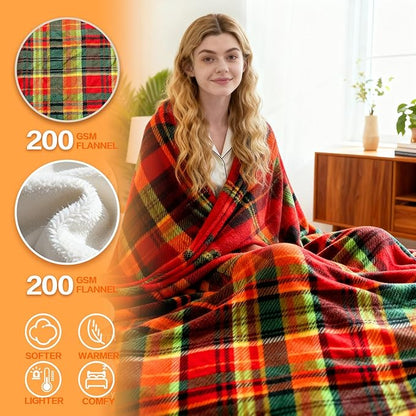Electric Blanket Heated Throw, Soft Flannel 50"x60" Plaid Heating Blanket with 8 Hours Auto Off 10 Fast Heating Levels Machine Washable Sherpa Heated Blanket with Overheating Protection