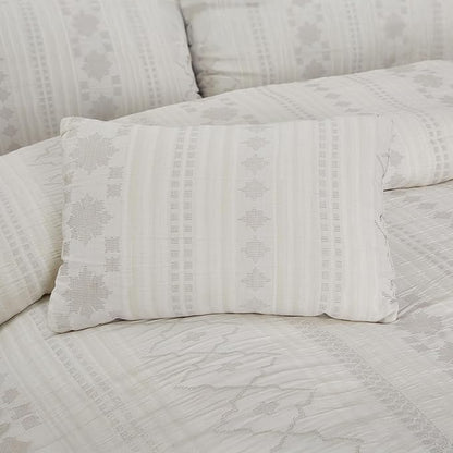 Modern Threads Marcy Ivory Jacquard Comforter Set – 5 Piece Sandstone-Inspired Bedding with Decorative Pillows & Shams, Elegant Soft Textured Bed Set for All Seasons, King