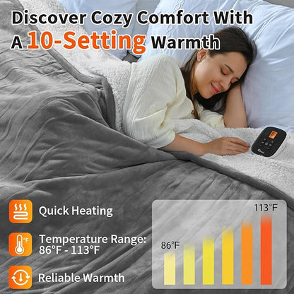 Heated Electric Blanket - Soft Flannel Electric Throw Heating Blanket with 6 Heat Settings Full Size 77" × 84" Gray - Velvet & Sherpa