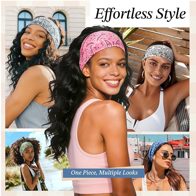 Headbands for Women, 8 Pack Non-Slip Moisture Wicking Sports Wide Head Bands, Stretchy Elastic Fabric, Multiple Colors Securing Hair for Fashion, Sports, Yoga, Running, Daily Life