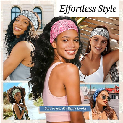Headbands for Women, 8 Pack Non-Slip Moisture Wicking Sports Wide Head Bands, Stretchy Elastic Fabric, Multiple Colors Securing Hair for Fashion, Sports, Yoga, Running, Daily Life
