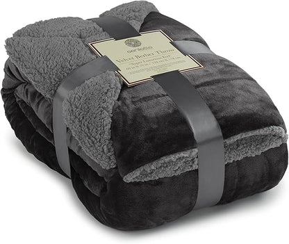 Genteele Sherpa Throw Blanket Super Soft Reversible Ultra Luxurious Plush Blanket, 60 x 70 inches, Black/Gray