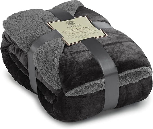 Genteele Sherpa Throw Blanket Super Soft Reversible Ultra Luxurious Plush Blanket, 60 x 70 inches, Black/Gray
