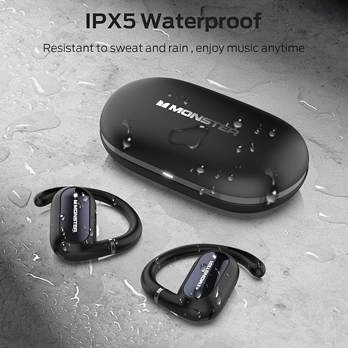 Monster Open Ear AC322, Bluetooth 5.4, 36H Battery Life, IPX5 Waterproof, Clear Communication, Ergonomic Design, Ear Angle Adjustable