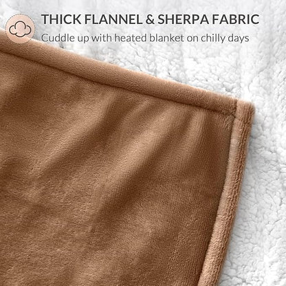 HOMLYNS LuxeHeat Heated Blanket Electric Blanket, Soft Flannel Sherpa Heated Throw, Heating Blanket with 5 Heat Settings, 3 hrs Timer Auto Shut Off (50x60 inches, Coffee)