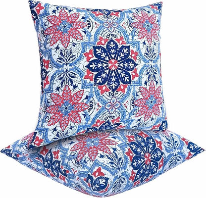 JMGBird Water-Resistant Outdoor Pillows Set of 2, 18x18 inch Durable White with Red Mandala Flower Throw Pillows with Inserts for Patio Furniture