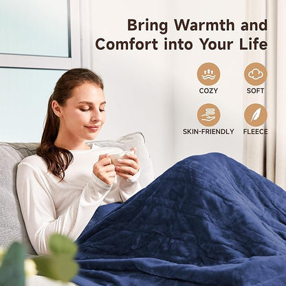 Heated Blanket Electric Throw Blanket- 50''x60'' Heating Blanket Throw 10 Hours Auto-Off & 9 Heating Levels Over-Heat Protection, Machine Washable Flannel Sherpa, Electric ETL Certification