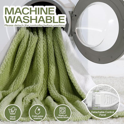 Heated Blanket Electric Blanket King Size, 90" x 100" Fast Heating Blanket with Dual Control 8 Heating Levels & 10 Hours Auto Off, Machine Washable, ETL & FCC Certification, Green